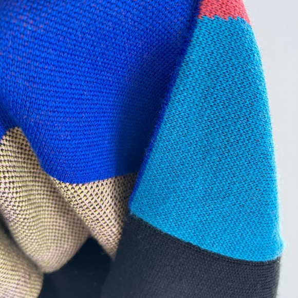 Akris Punto 100% Wool Color Flower Block Knit Mock Neck Dress Zip Back - Picture 6 of 6